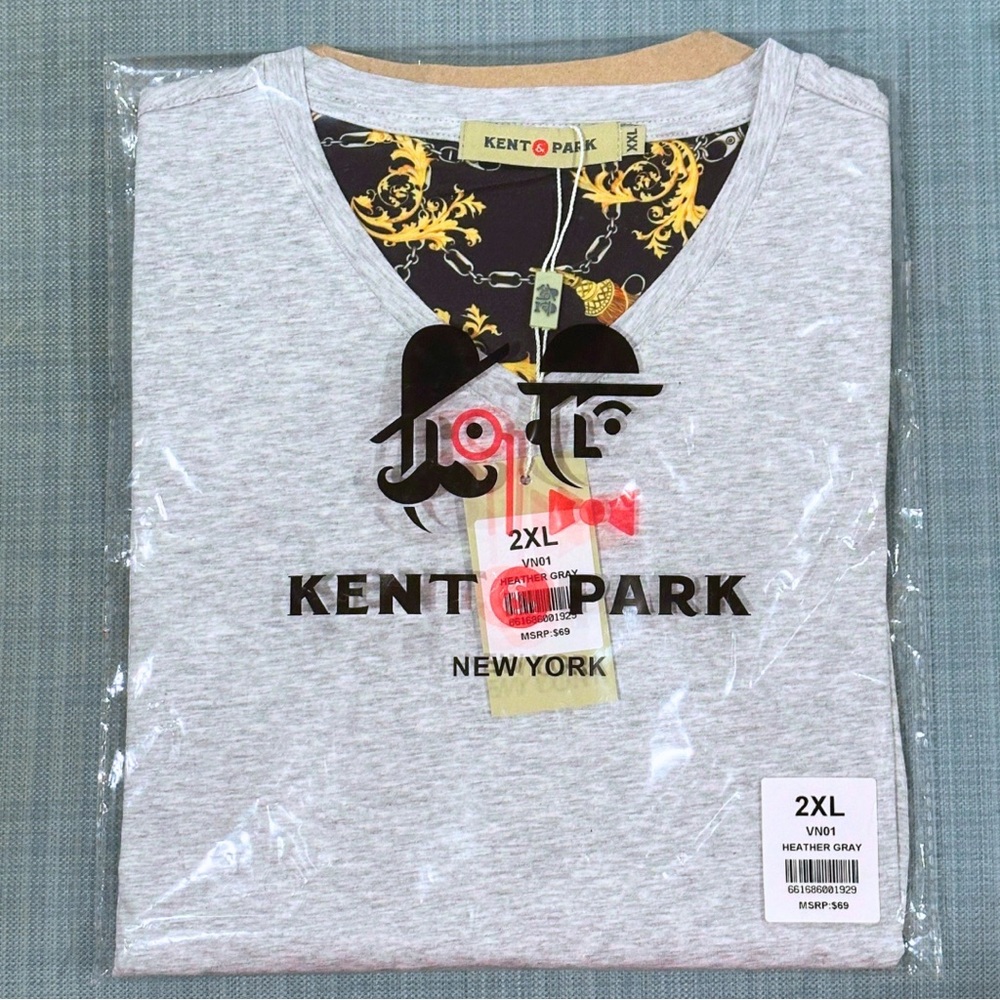 Heather Gray Kent & Park Solid Short Sleeve Cotton V-Neck T-Shirt Undershirt